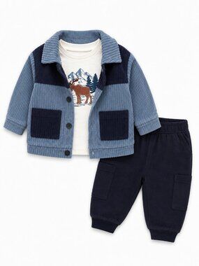 NWT Baby Essentials 3 Piece Baby Boy Winter Outfit Coat Shirt Pants 12M
